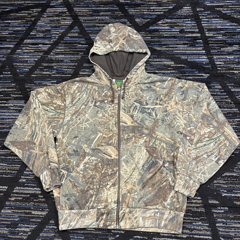 Cabela's Camo Jacket Duck Blind Camo Mossy Oak Full Zip Hoodie Heavyweight M